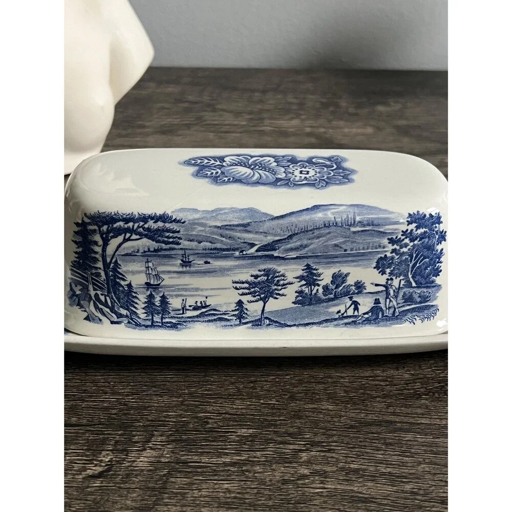 Vintage Blue and White Butter Dish
